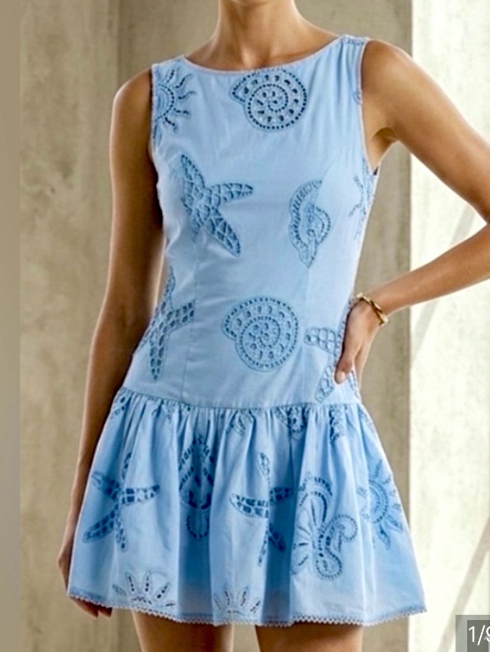 Caroline Constas Sea Shells Motifs Eyelet mini dress COTTON blue size 6